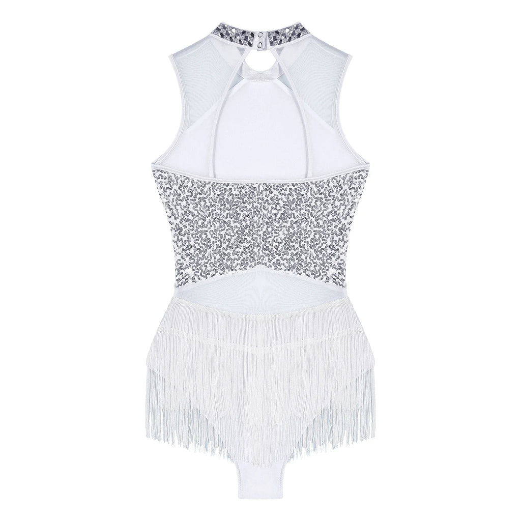 Sparkly Sequin & Fringe Dance Dress with Gloves Latin Stage Performance Costume