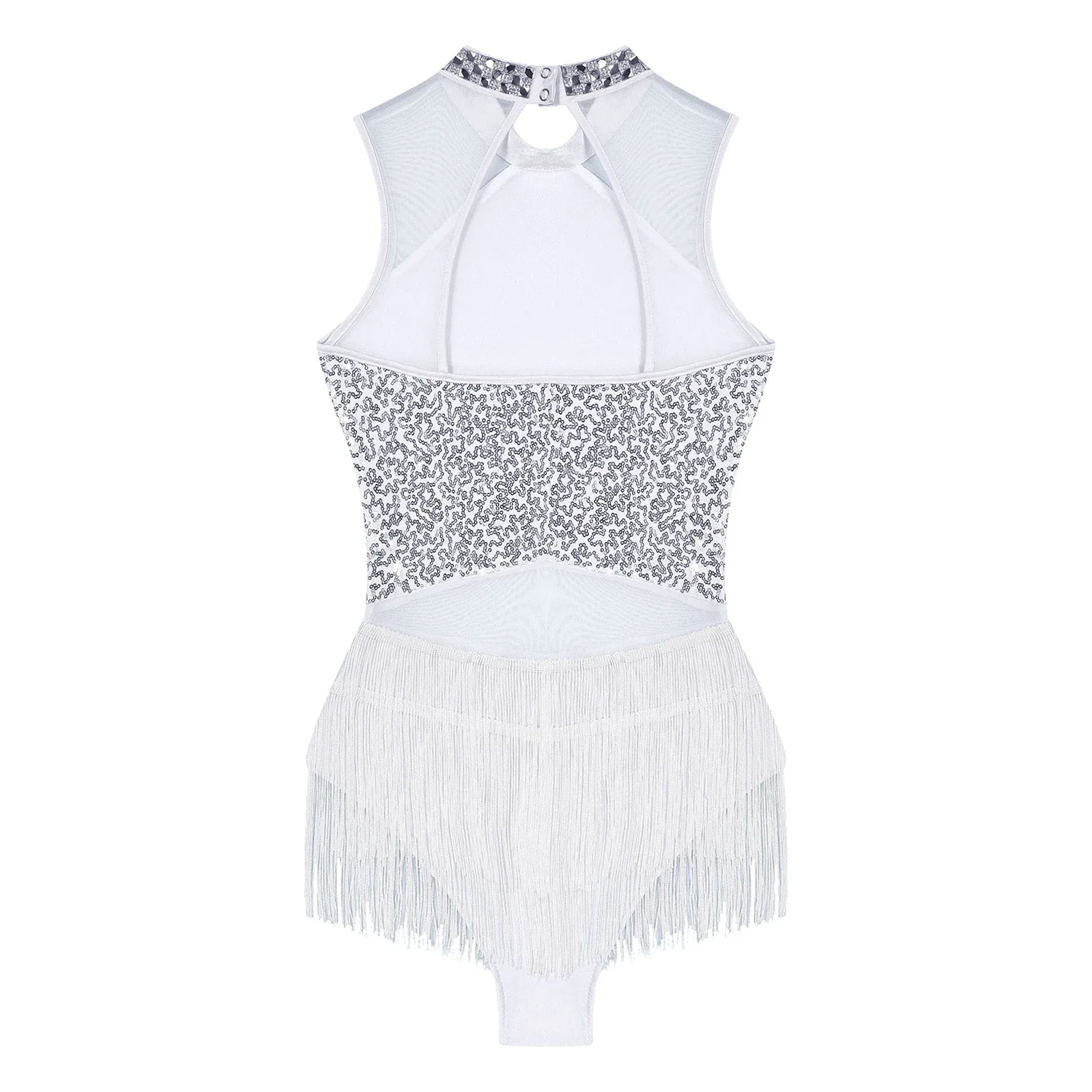 Sparkly Sequin & Fringe Dance Dress with Gloves Latin Stage Performance Costume