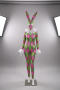 Futuristic Geometric Rhinestone Bunny Bodysuit – Luxury Showgirl Stage Costume & Exotic Festival Leotard with Statement Collar