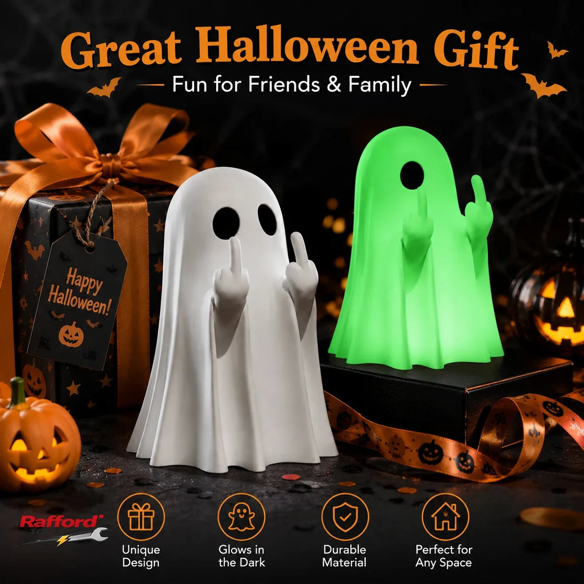 Middle Finger Ghost Statue Fluorescent Glow Halloween Decor