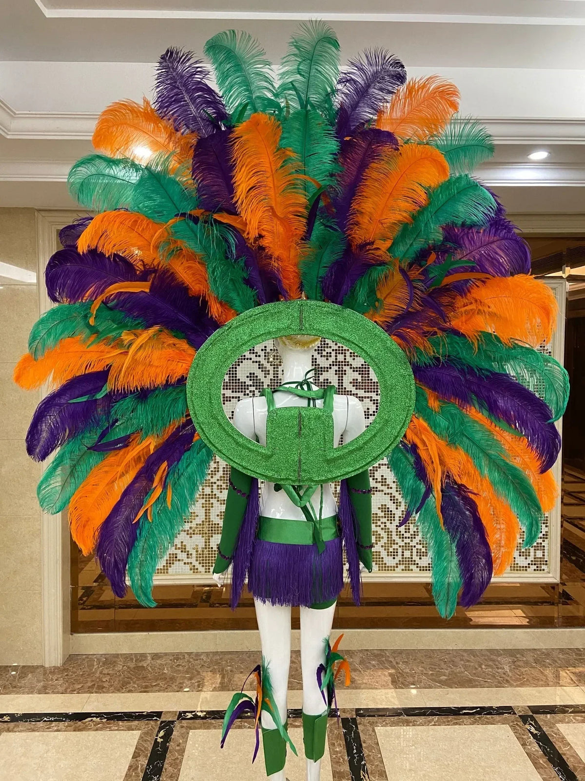 Regal Feathered Backpiece and Rhinestone Costume Set
