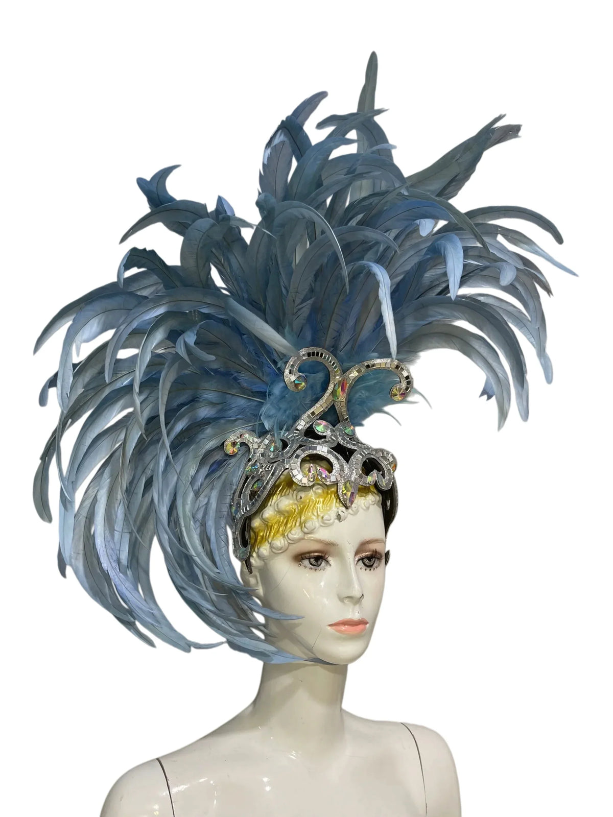 The Stardust Mirage – Exquisite Blue Feathered Samba Carnival Headdress