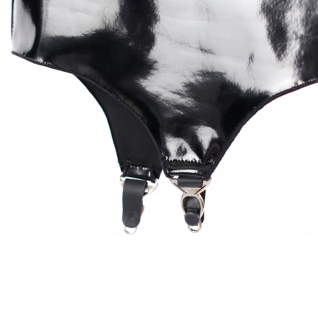 High-Waist Patent Leather Garter Belt High-Gloss Liquid Elastic Suspender Belt