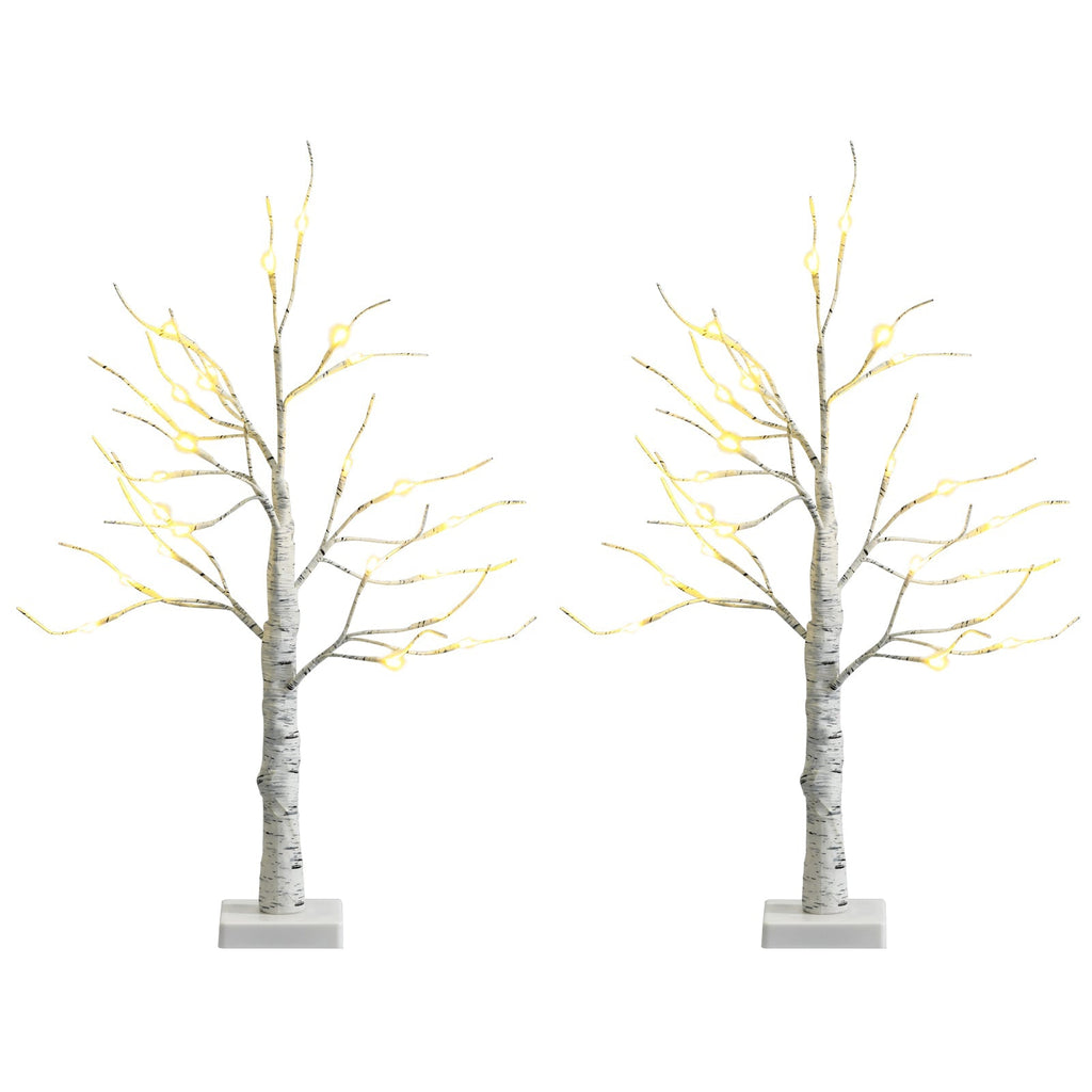 Set of 2 Pre-lit White Twig Birch Tree Battery Powered for Christmas Holiday