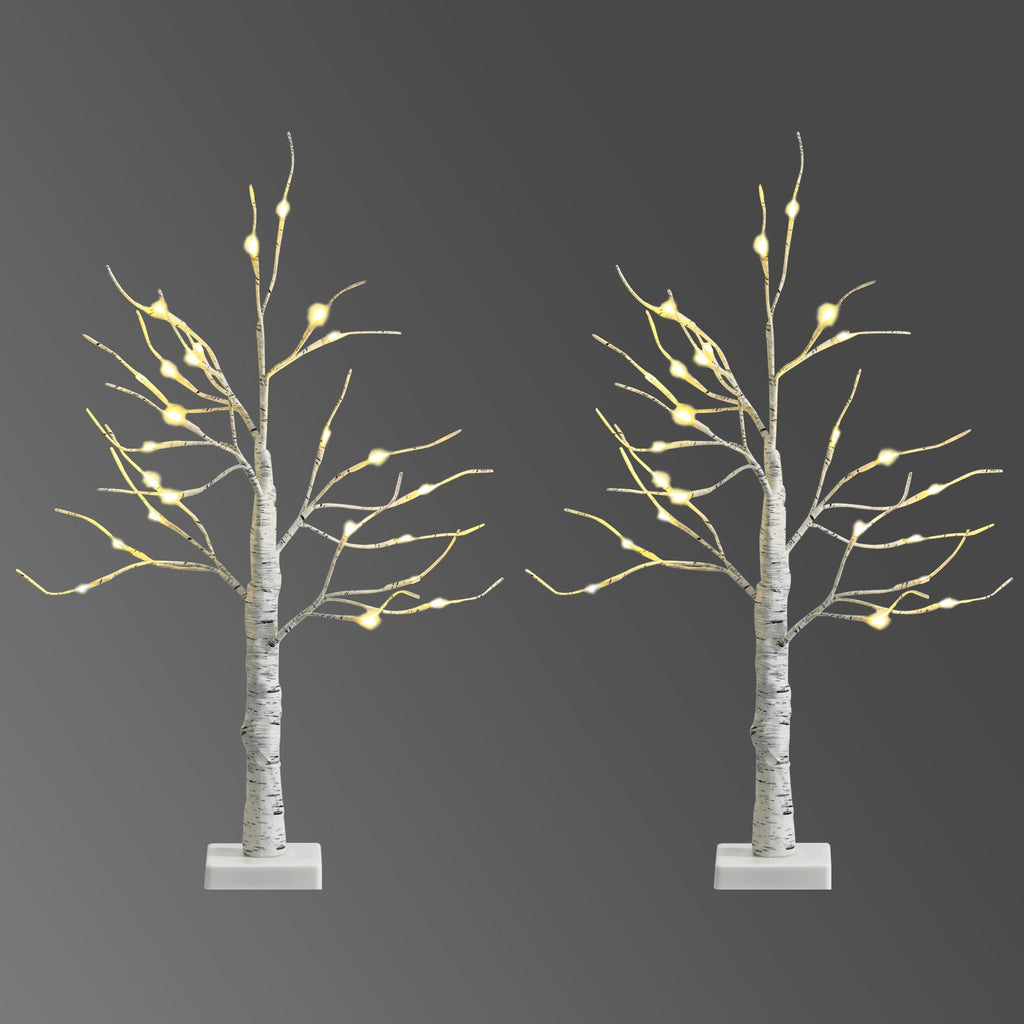 Set of 2 Pre-lit White Twig Birch Tree Battery Powered for Christmas Holiday
