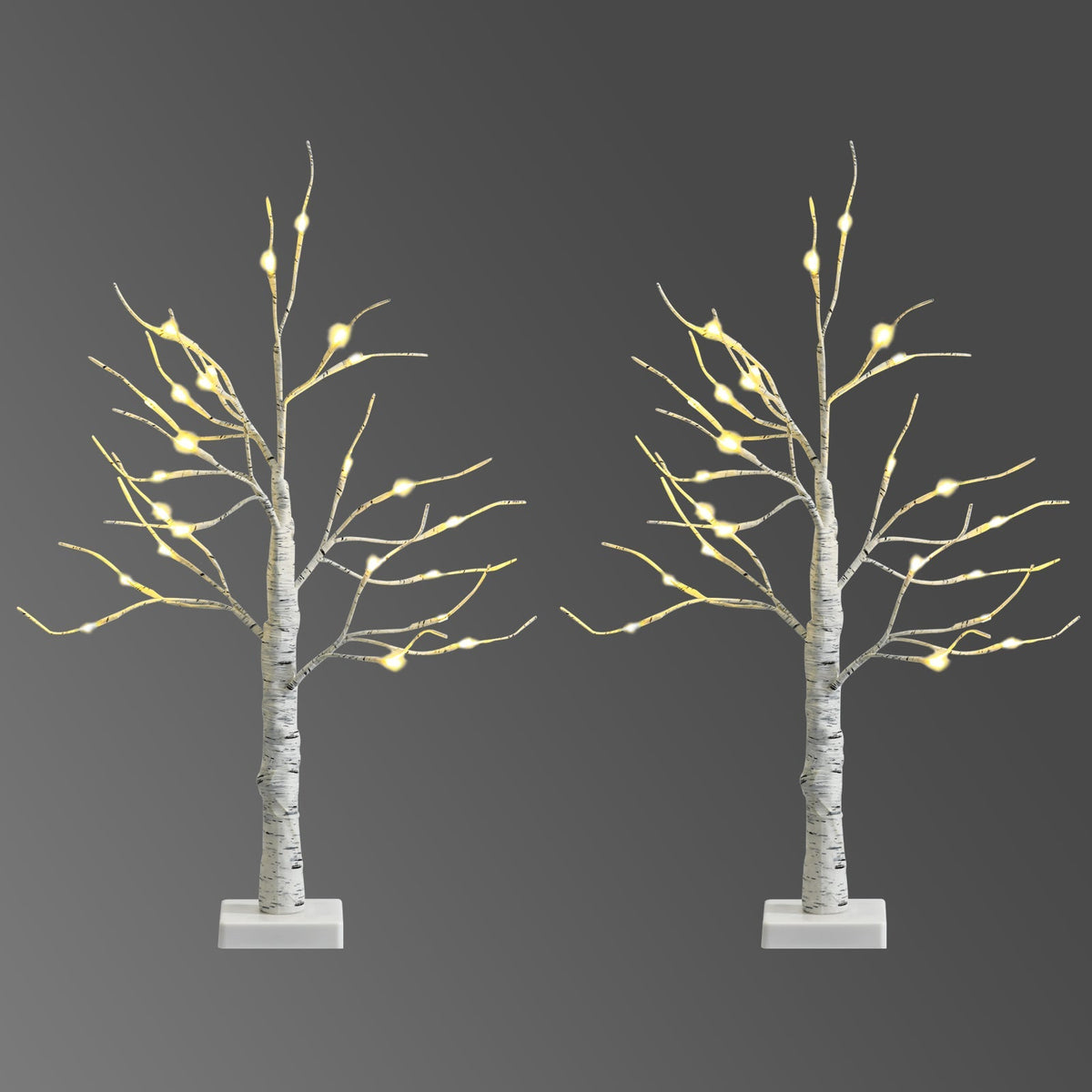 Set of 2 Pre-lit White Twig Birch Tree Battery Powered for Christmas Holiday