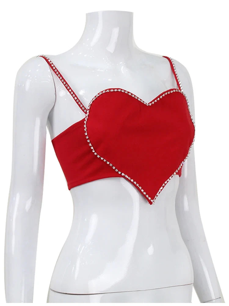 Scarlet Sweetheart Crop Camisole Sculpted Red Bustier Party Bralette Top