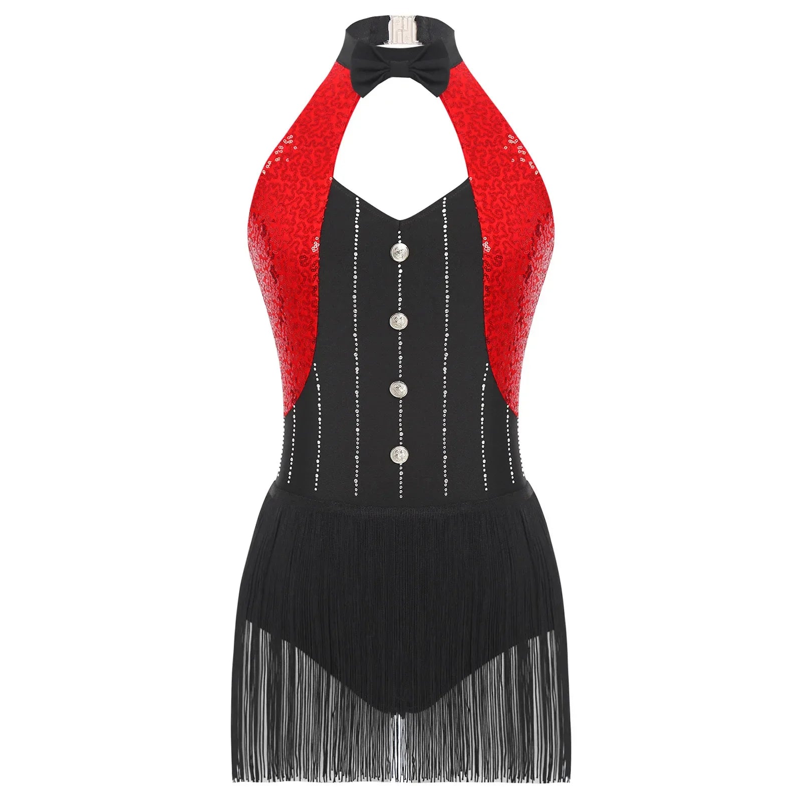 The Stardust Tuxedo Tassel Bodysuit – Luxury Sequins & Rhinestone Showgirl Leotard