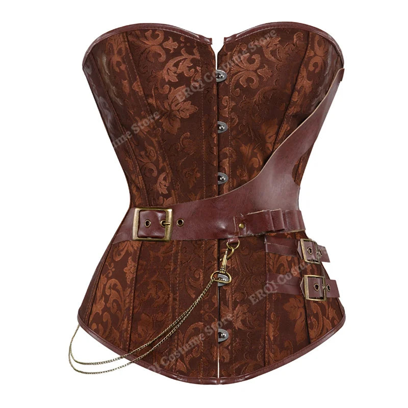 Steampunk Corset Women Plus Size Pirate Corset Top Overbust Halloween Lace Up Costume Gothic Steampunk Corset Metallic Red Brown