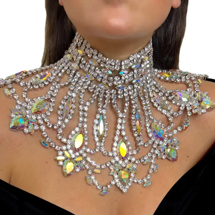 Crystal Rhinestone Ostrich Feather Headdress & Necklace Set