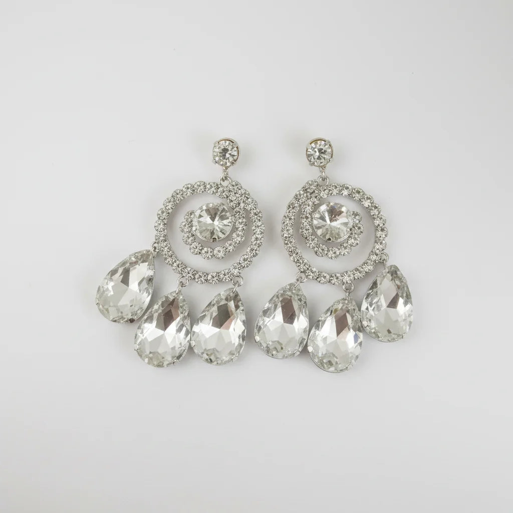 Oversized Glass Crystal Rhinestone Drop Pendant Headpiece & Earrings Drag Queen Stage Jewelry