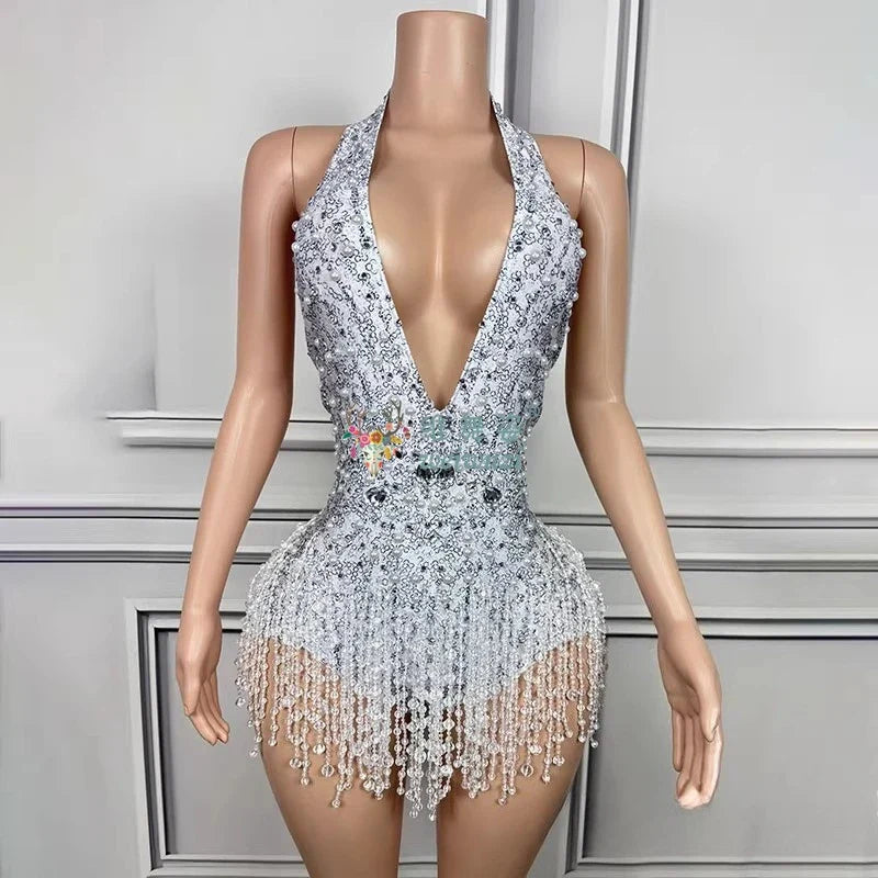 The Stardust Gradient Siren Dress – Luxury Rhinestone Tassel Latin Dance Costume