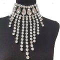 Rhinestone Glass Crystal & AB Drop Tassel Choker Necklace