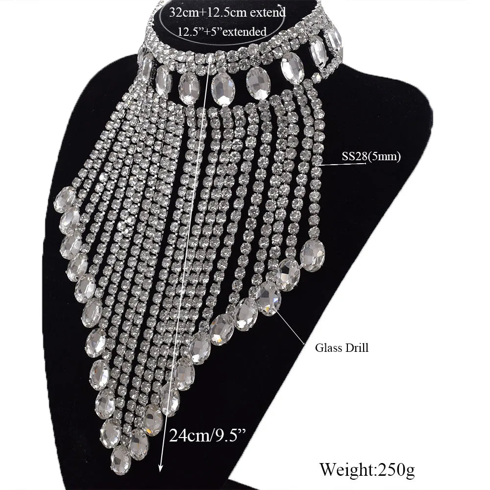 Rhinestone Tassel Fringe Necklace