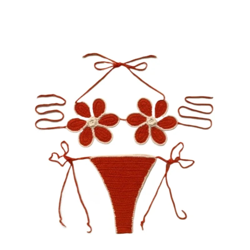 The Stardust Blossom Crochet Bikini – Retro Floral Pin-Up Swim Set
