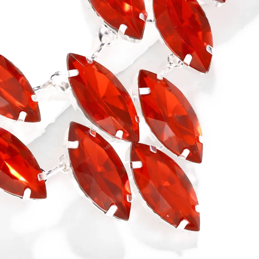 Red Rhinestone Necklace & Earrings Set