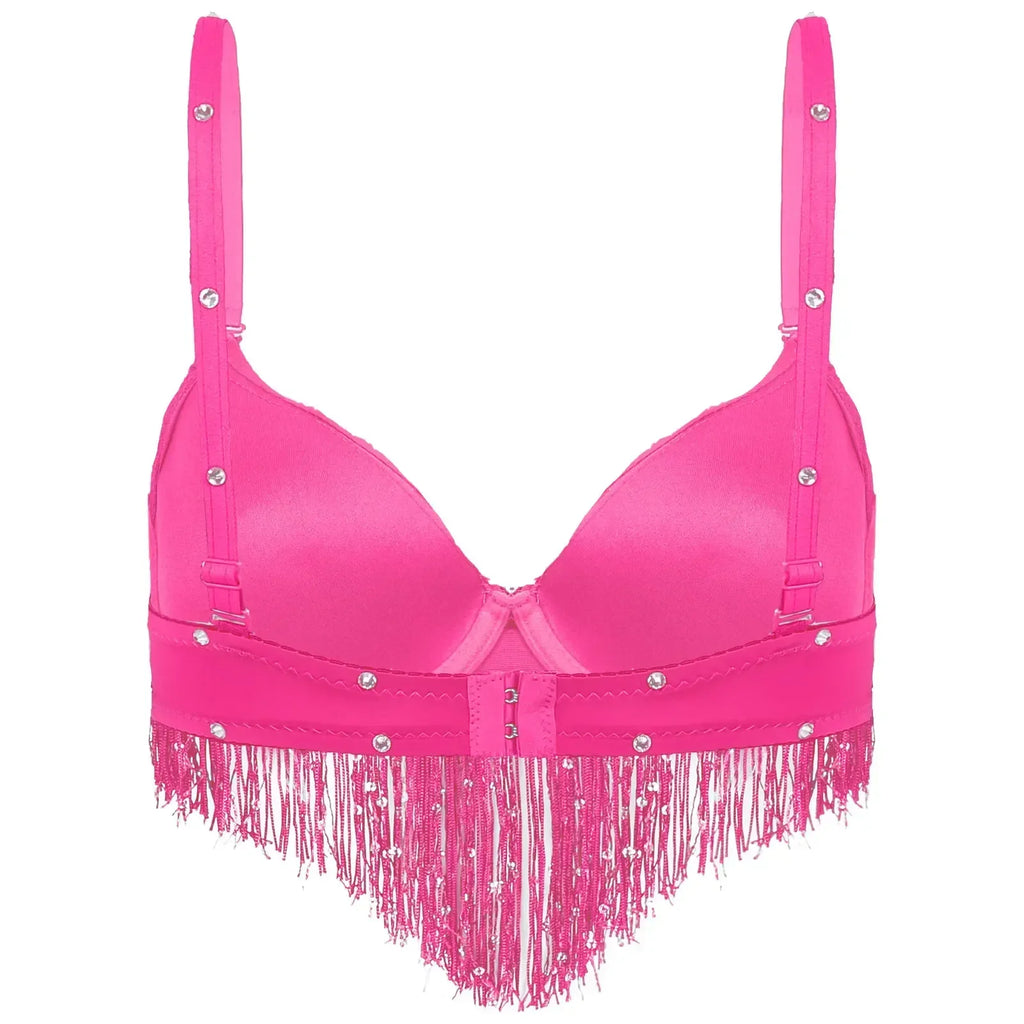 The Stardust Oasis Sirena – Sequined Tassel & Rhinestone Push-Up Belly Dance Bra Top