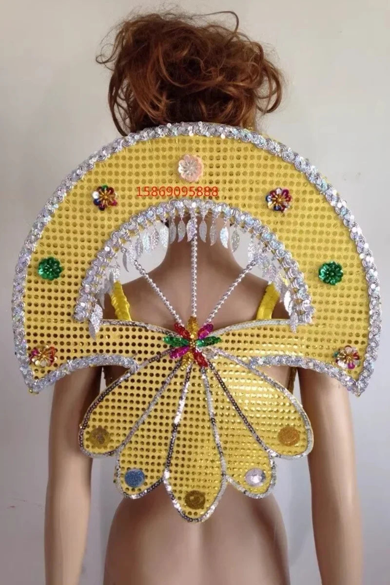 Sequined Butterfly-Style Costume Backpiece with Draped Chain