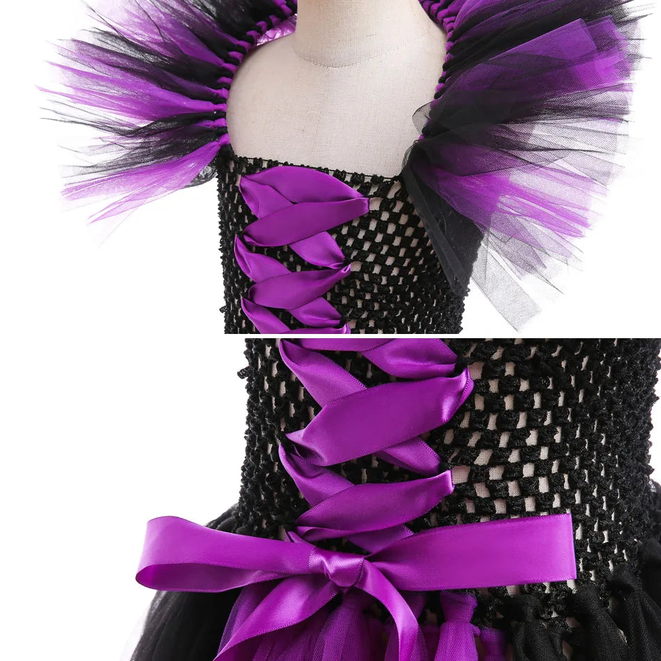 Girls Maleficent Costume Dress – Luxury Villain Tulle Gown