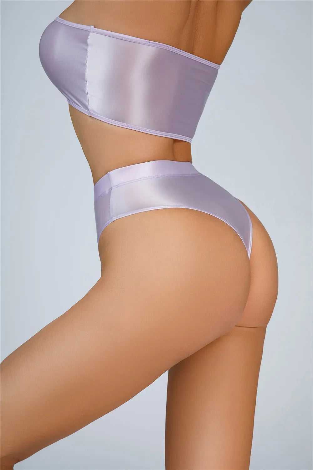 High-Waist Oil Glossy Sheer G-String Thong Satin Smooth Seamless Briefs