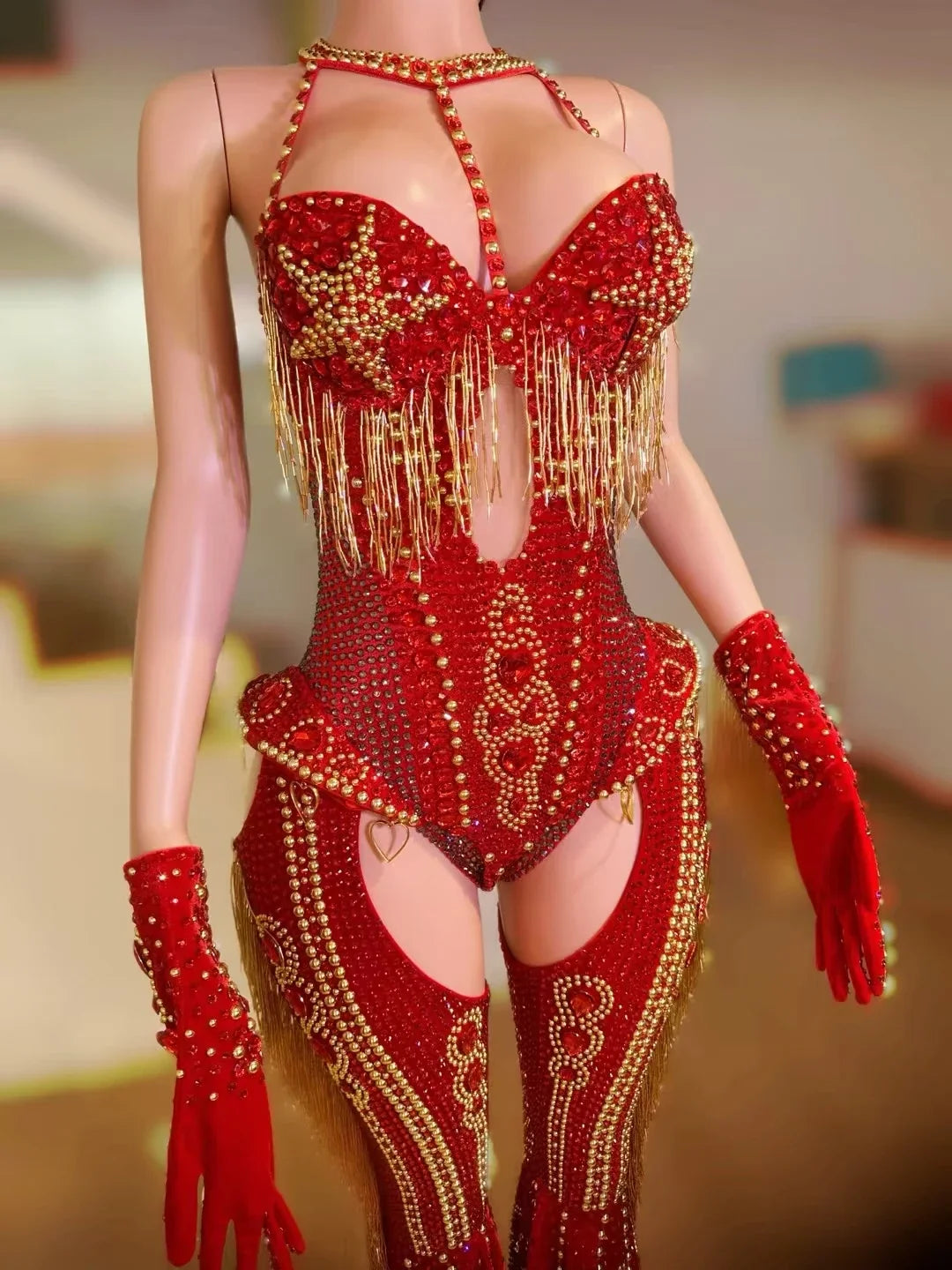 The Stardust Showstopper 4-Piece Rhinestone Ensemble – Luxury Stage Bodysuit & Jumpsuit Set