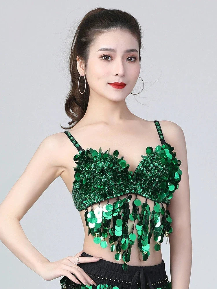 The Stardust Tribal Empress – Metallic Studded Coin & Rhinestone Tribal Belly Dance Bra Top