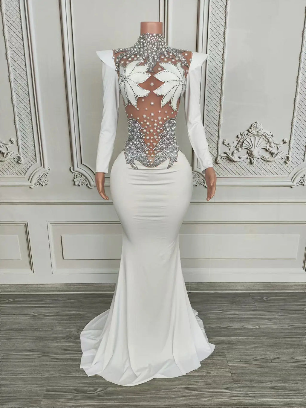 Rhinestone Floral Embroidered Mermaid Gala Gown & Trailing Evening Dress