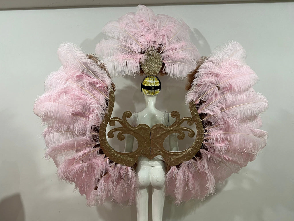 Two-Layer Feather Backpiece with Matching Rhinestone Headdress