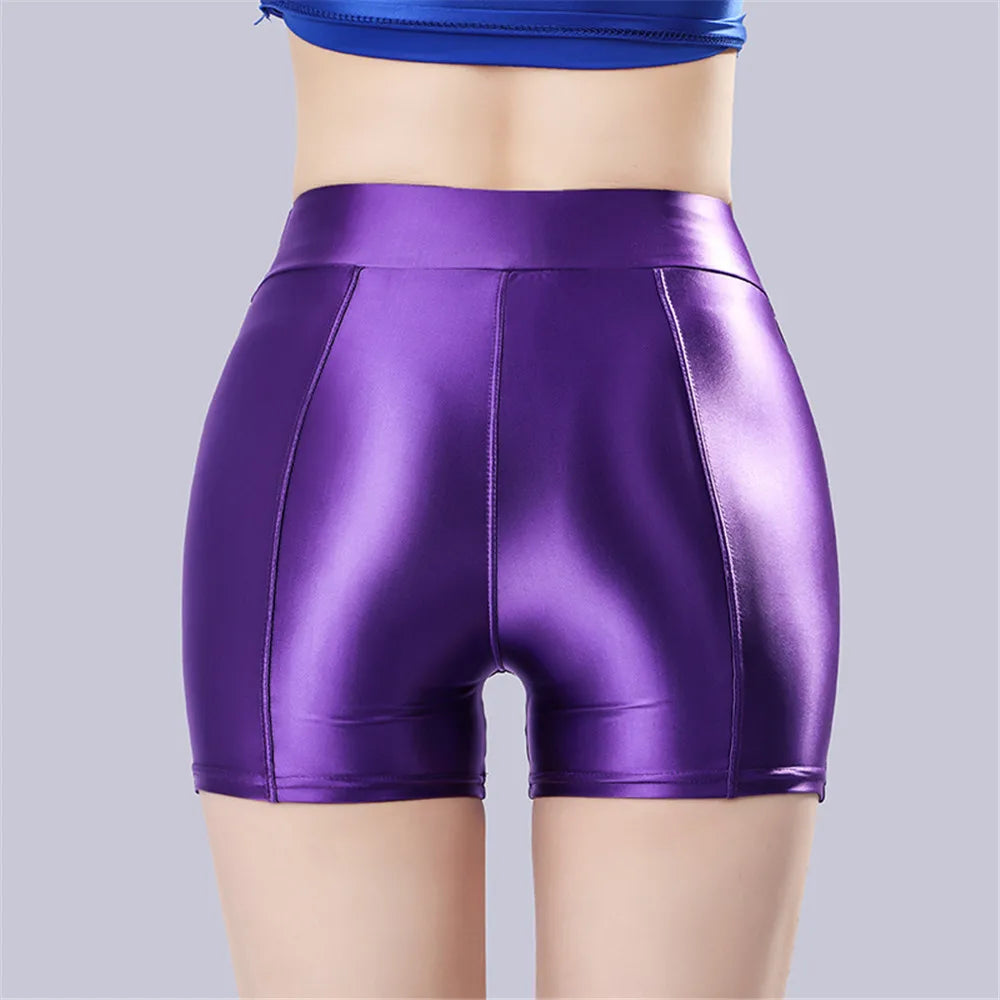 Smooth Shiny Satin Wet-Look Booty Shorts Candy Color Safety Shorts