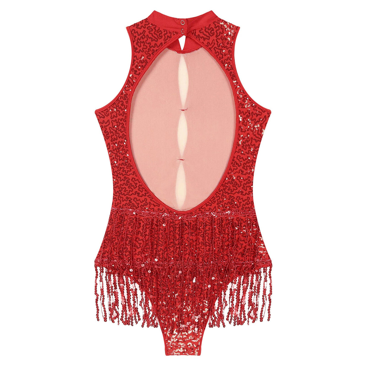 Glitter Sequin Fringe Latin Dance Leotard & Backless Performance Bodysuit