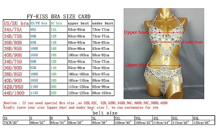 Sparkly Samba Carnival Stone Wire Bra & Thong Two-Piece Stage Costume Set