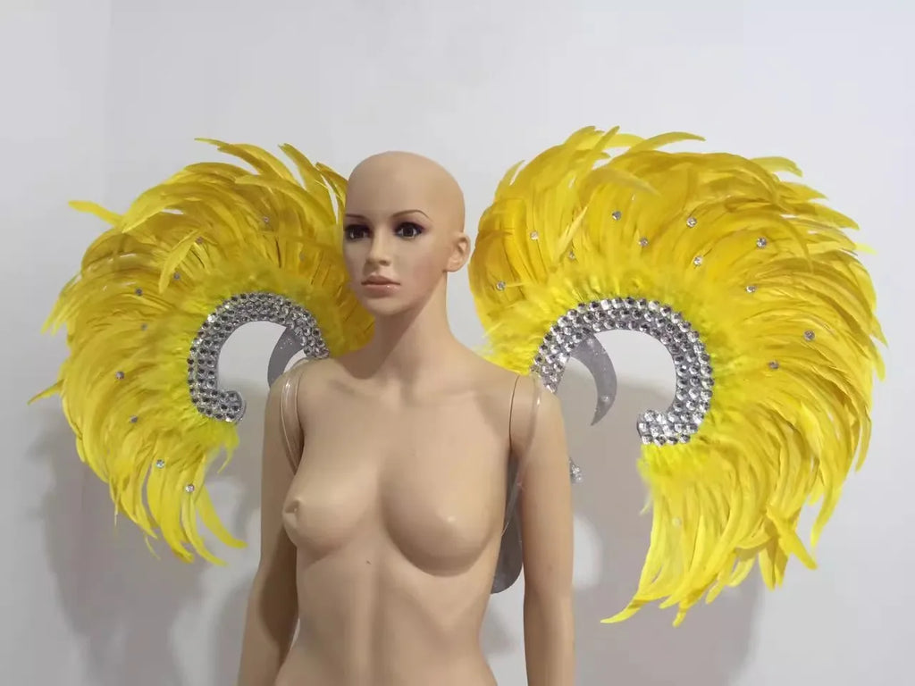 Showgirl Feather Wing Backpiece with Rhinestone Scroll Frames