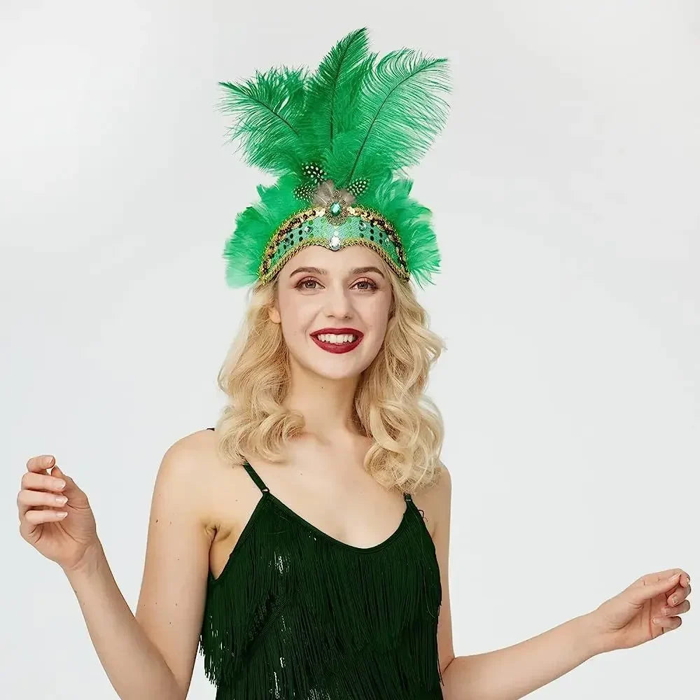 1920s Crystal Feather Flapper Headband for Women
