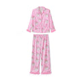 Women Satin Christmas Pajamas Sets Long Sleeve Santa Claus Print Tops with Elastic Waist Pants Two Pieces Sleepwear