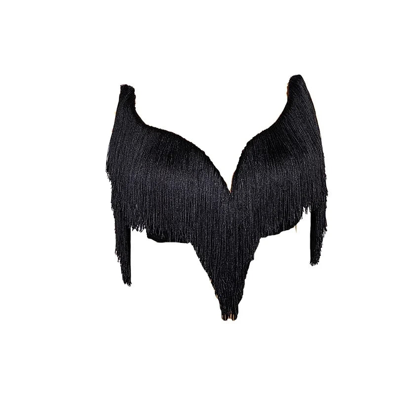 Black Latin Dance Fringe Camisole Top & High-Motion Practice Pants Set