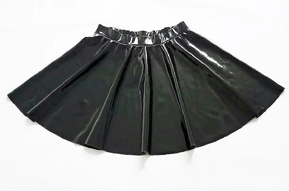 Gothic PU Leather PVC Shiny Flared Pleated Mini A-Line Skirt