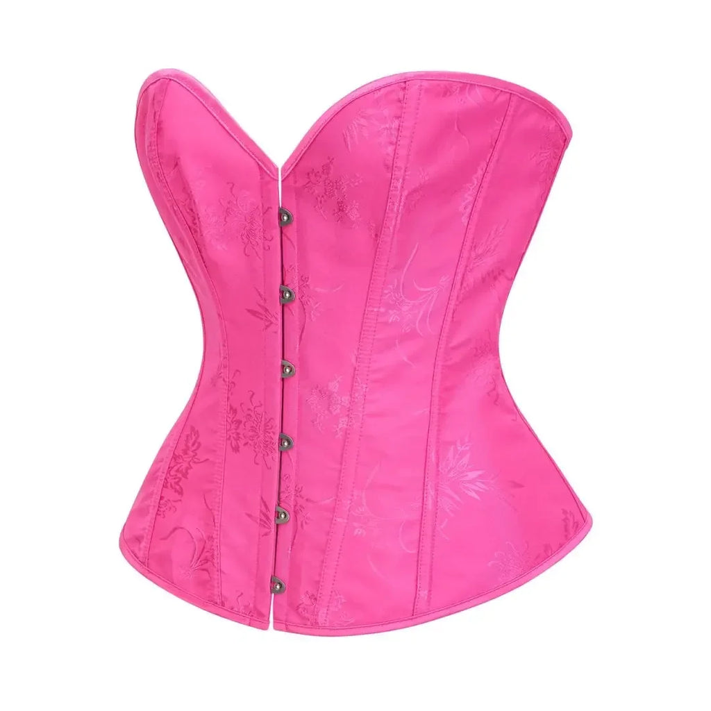 Victorian Floral Jacquard Overbust Corset Front Busk Lace-Up Bustier Top