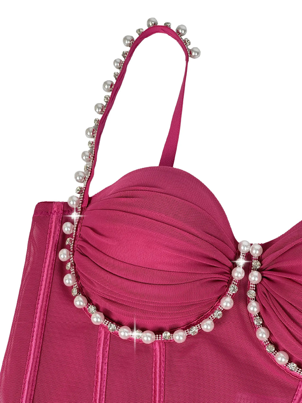 Pearl & Rhinestone Embroidered Bustier Corset Crop Top High Street Bralette