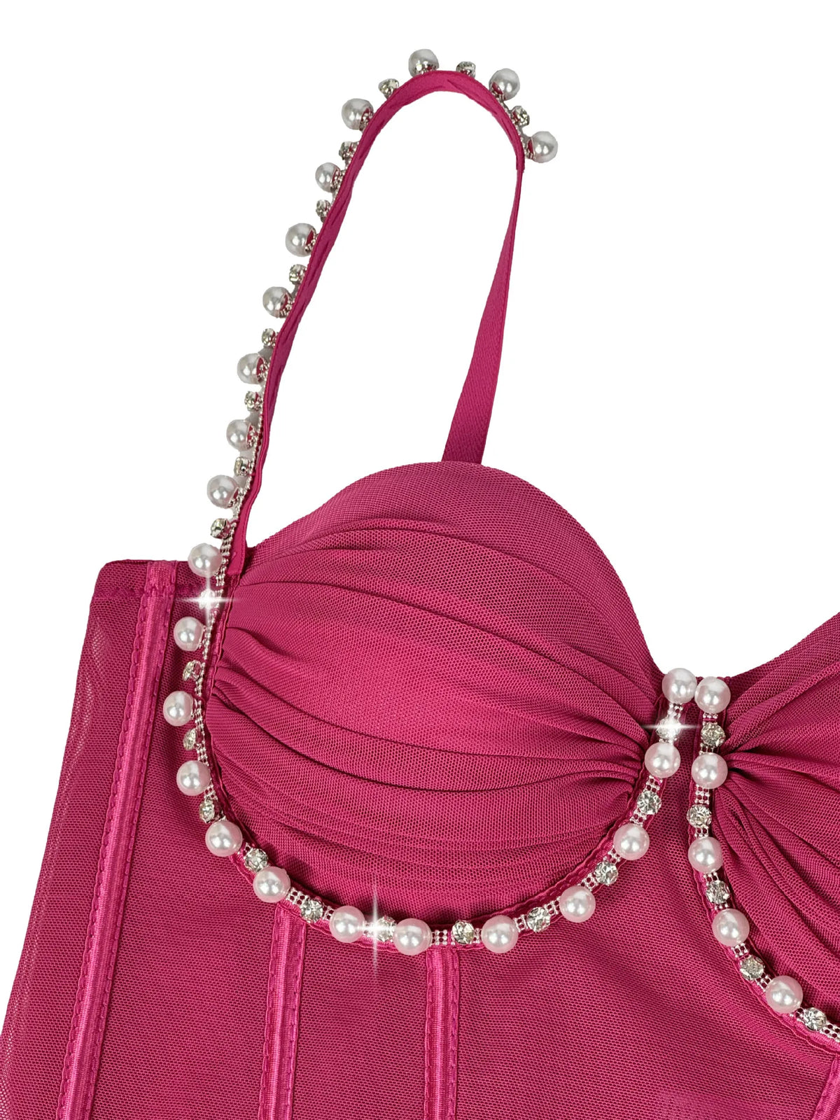Pearl & Rhinestone Embroidered Bustier Corset Crop Top High Street Bralette