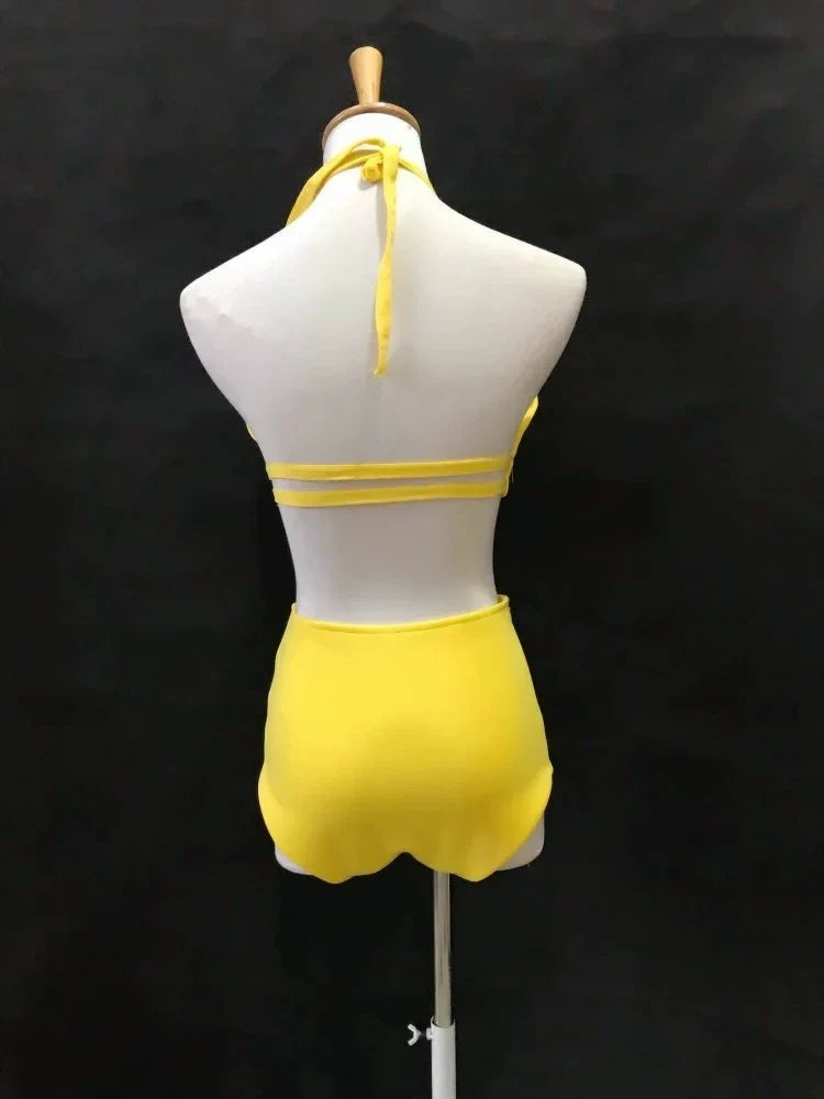 Female Jazz Dance Team Costume Black Yellow Bikini Tailcoat 3 Pieces Set Women Singer Nightclub Sexy Stage Wear Cosplay Outfits