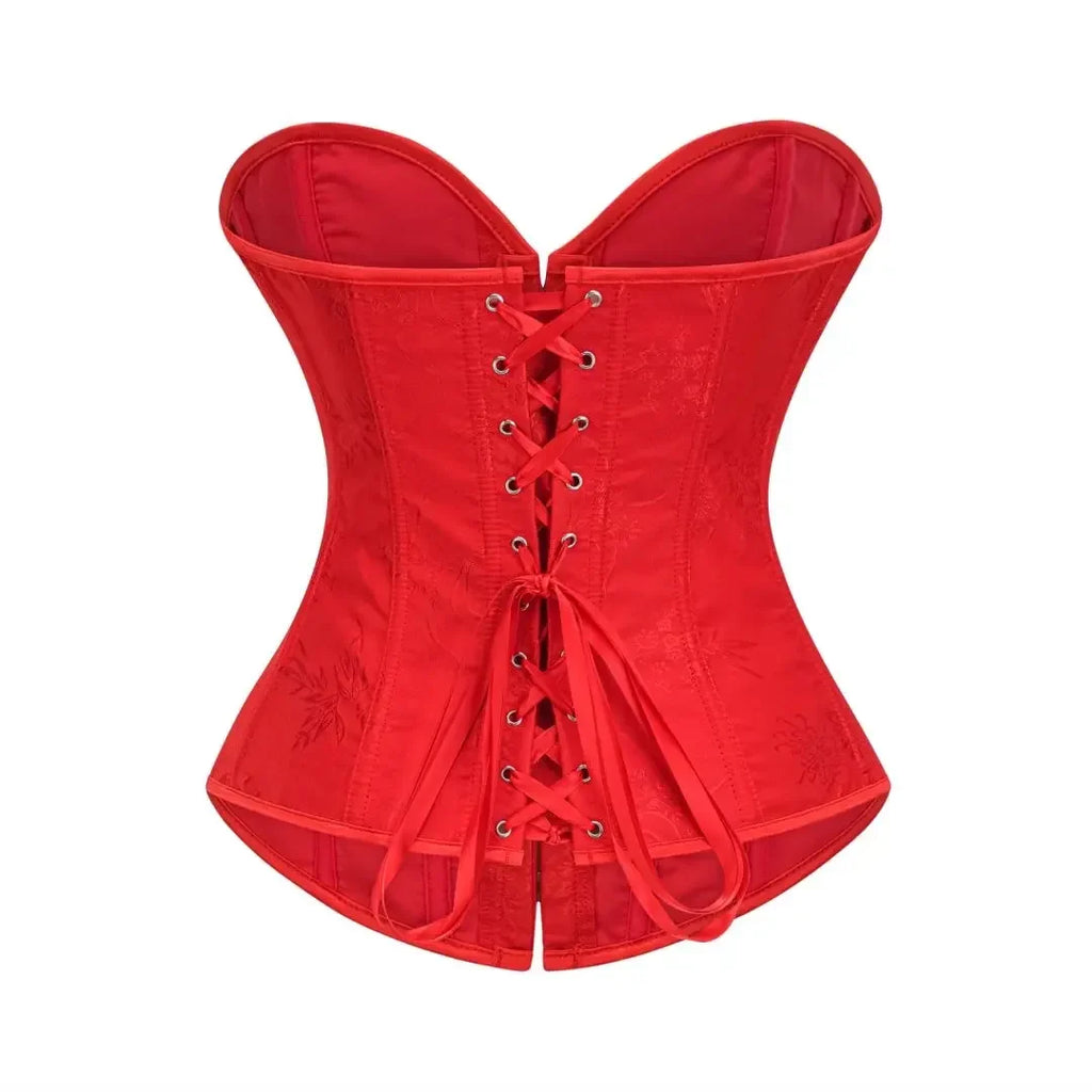 Victorian Floral Jacquard Overbust Corset Front Busk Lace-Up Bustier Top