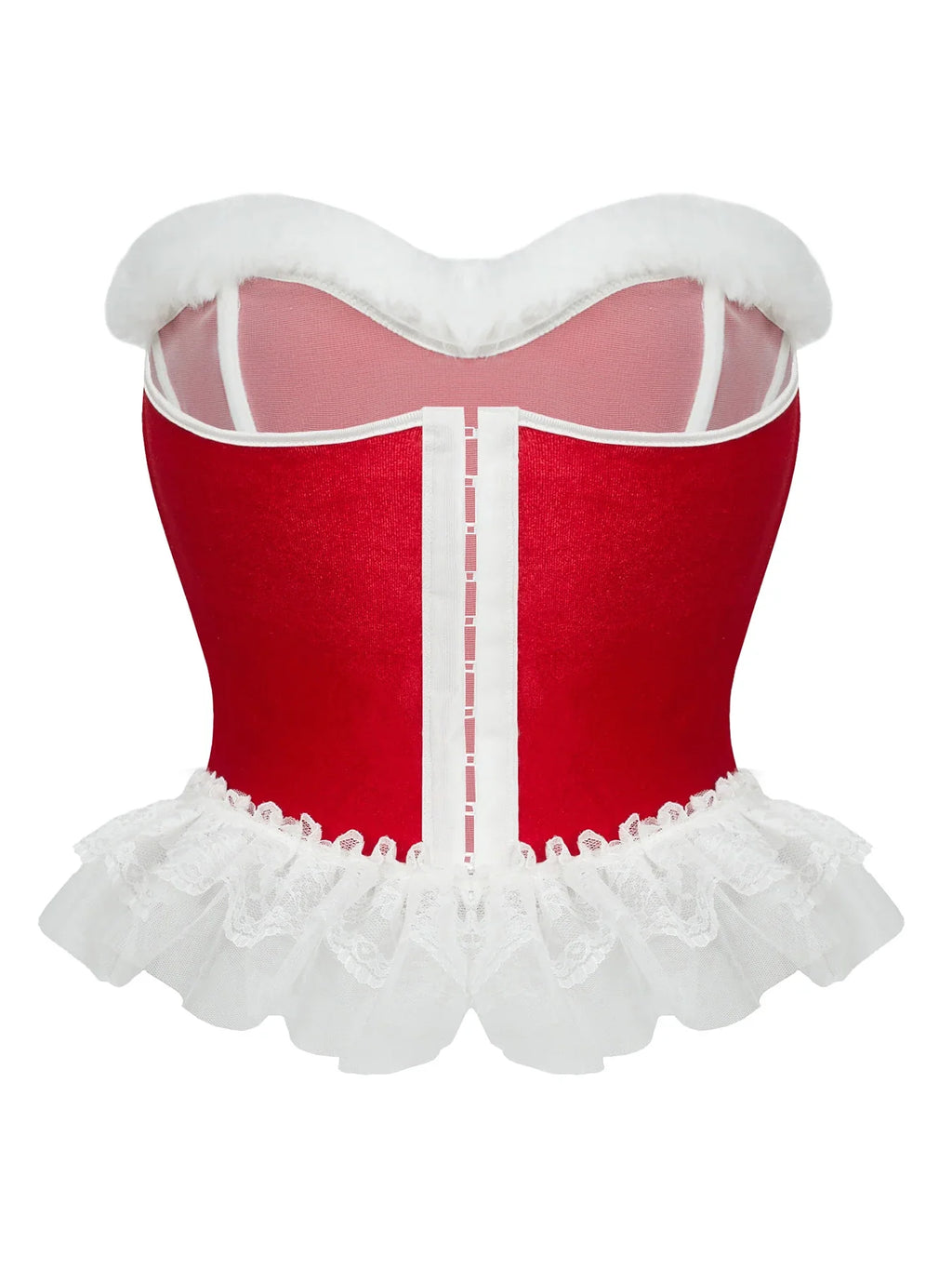 Women’s Sexy Christmas Lingerie, Santa Girl Bodysuit with Fringe Trim, Push-up Shapewear for Full Bust & Side Smoothing