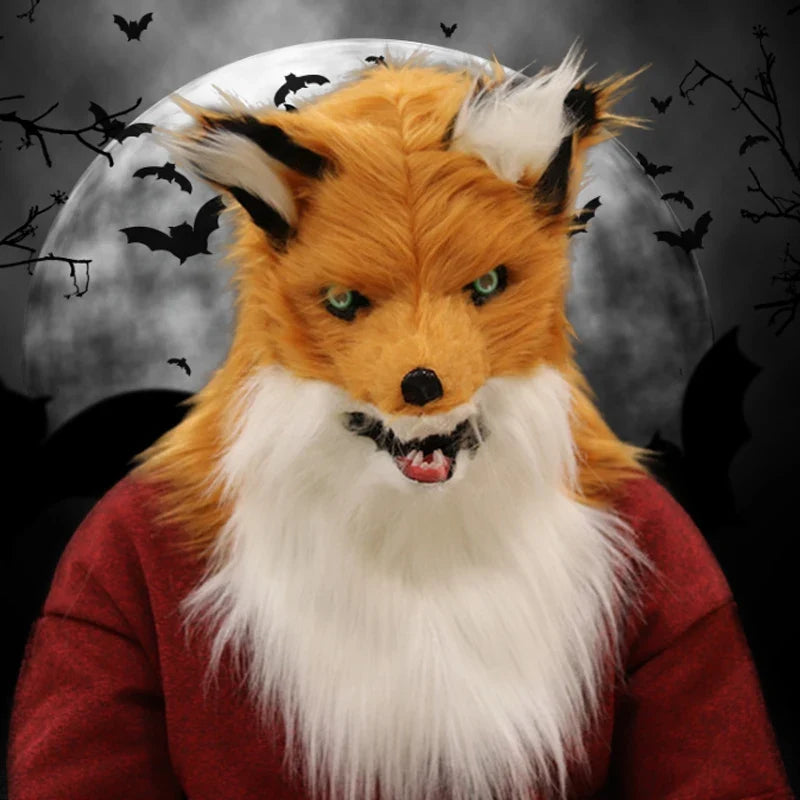 Movable Mouth Fox Mask Halloween Costume Cosplay Party Mouth Mover Wolf Masks Animal Panda Husky Orangutan Artificial Fur Mask