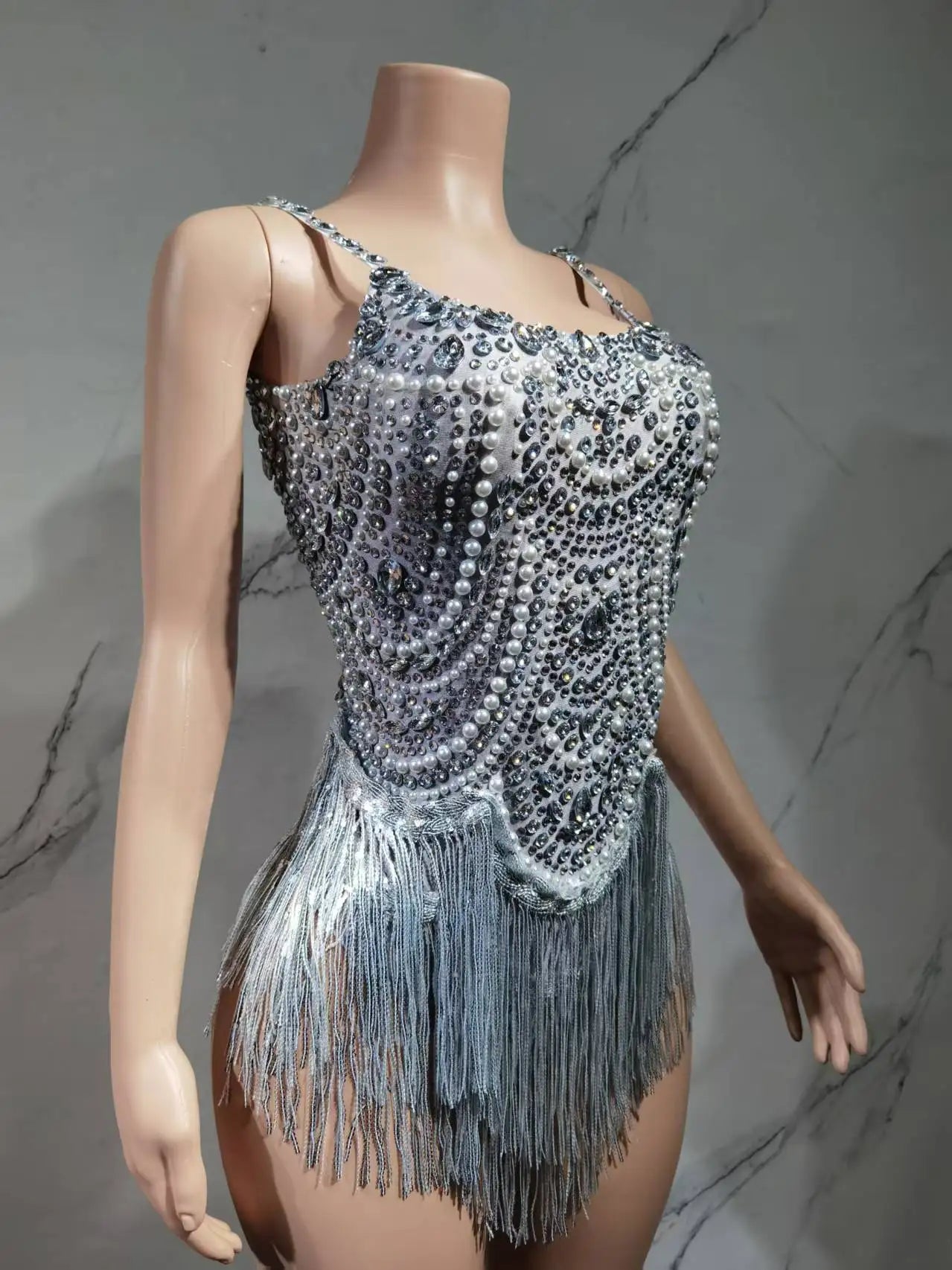 The Stardust Festival Fringe Bodysuit – Luxury Rhinestone Tassel Showgirl Costume
