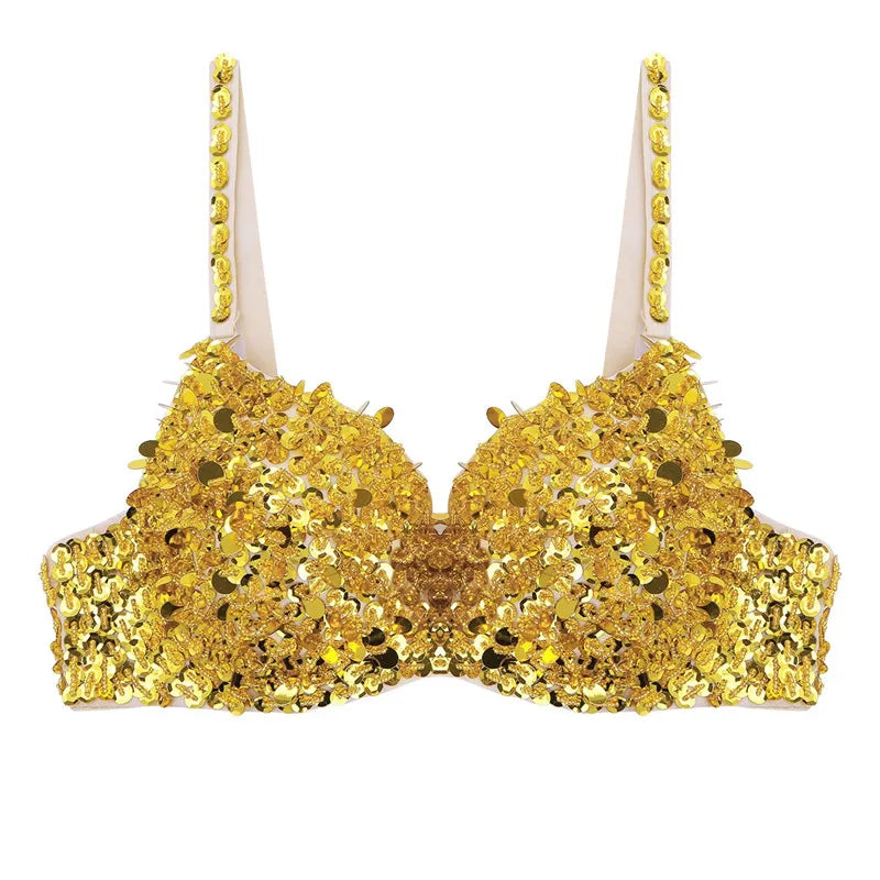 The Stardust Prism Sirena – Sequined & Looped Beading Padded Push-Up Bra Top