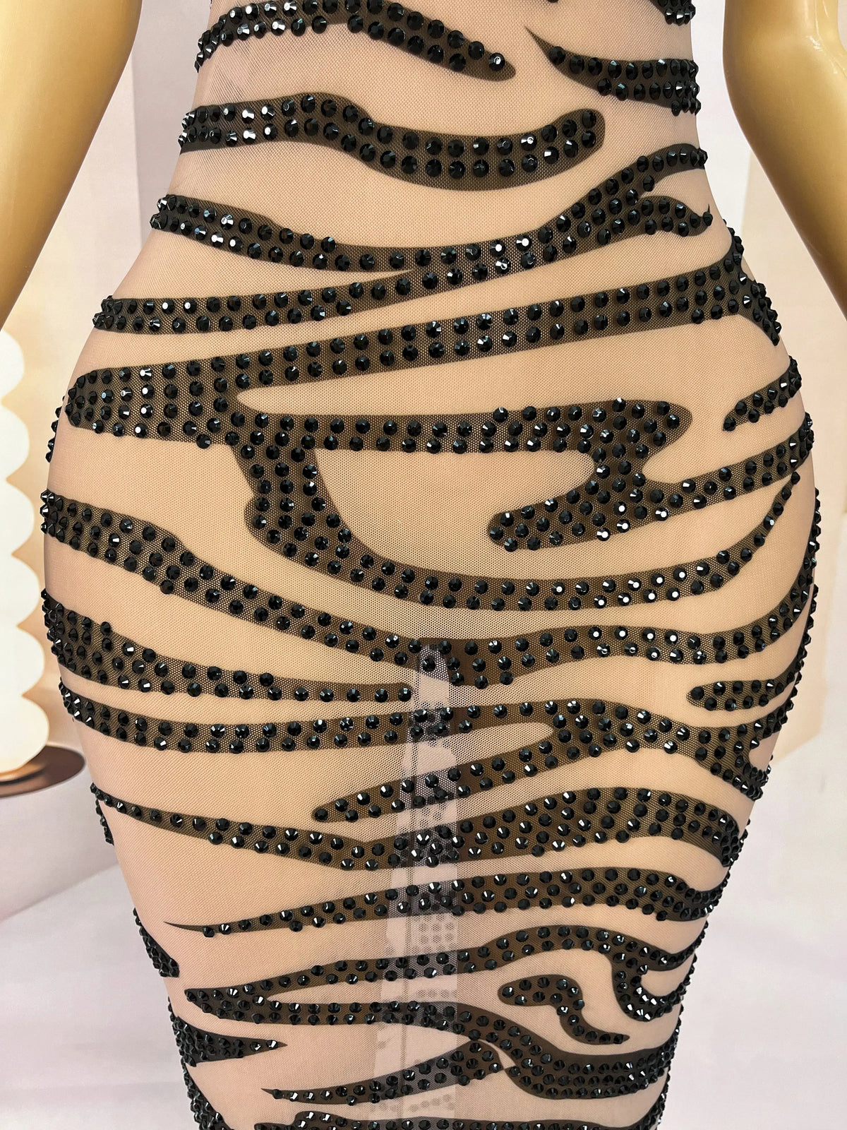 Leopard Print Sparkly Rhinestone Mesh Evening Gown Red Carpet Stage Dress