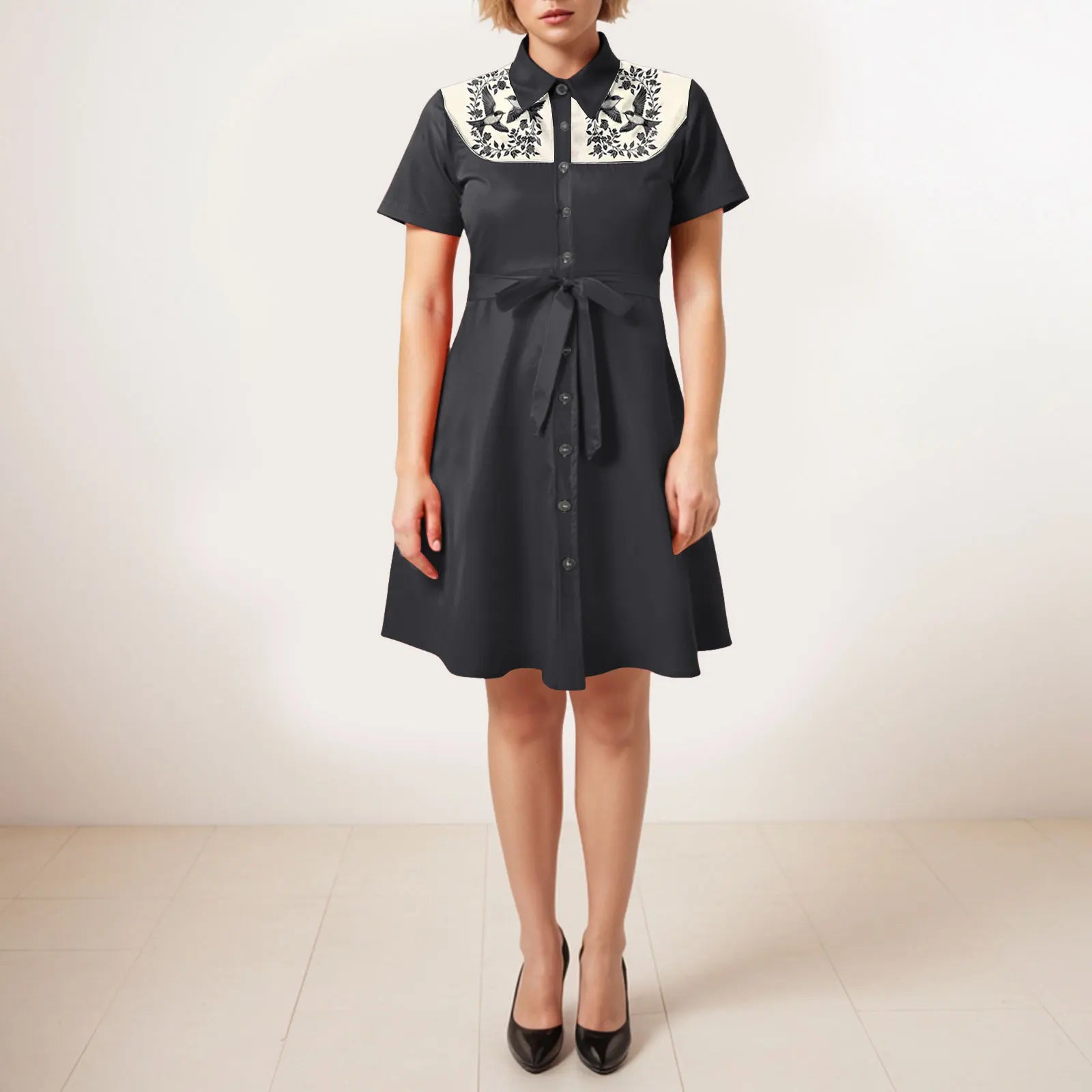 Western Cowgirl Printed Dress Halloween Cosplay Costume Summer Cowboy Button-Down Dress Short Sleeves 100% Cotton Sexy Dress
