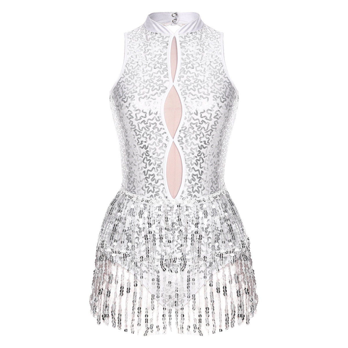Glitter Sequin Fringe Latin Dance Leotard & Backless Performance Bodysuit