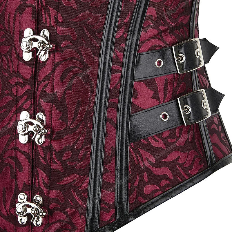 Steampunk Corset Women Plus Size Pirate Corset Top Overbust Halloween Lace Up Costume Gothic Steampunk Corset Metallic Red Brown