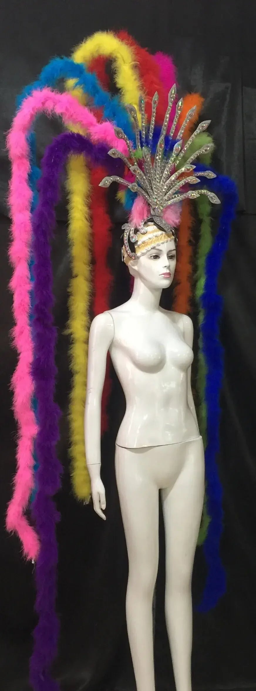 The Stardust Extravaganza Carnival Headdress – Rhinestone & Feather Showgirl Crown